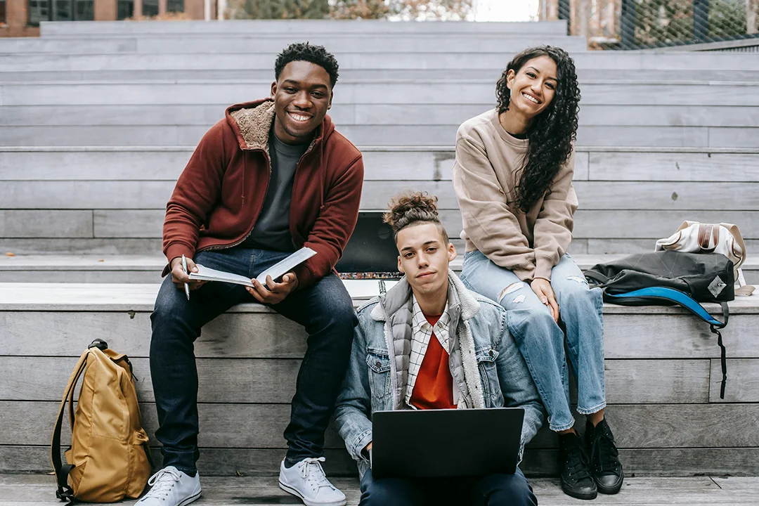 Students sitting on steps